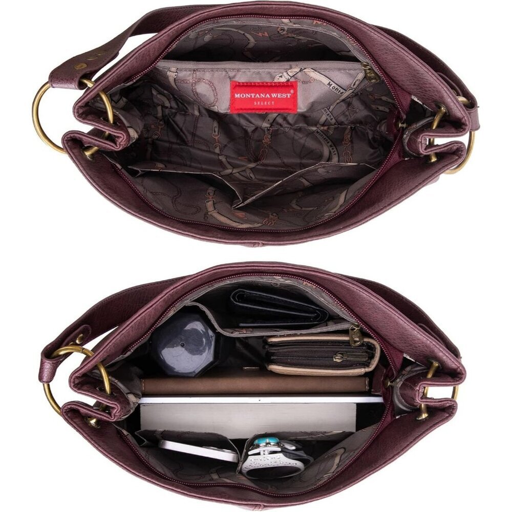 Women A-burgundy Brown Imported Zipper Ladies Shoulder Handbags with Back Pocket - Picture 6 of 6